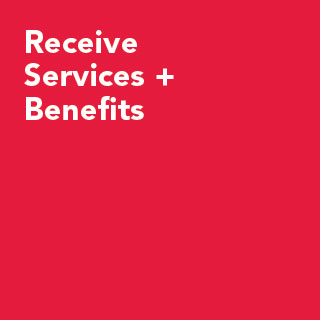red image with receive services + benefits text