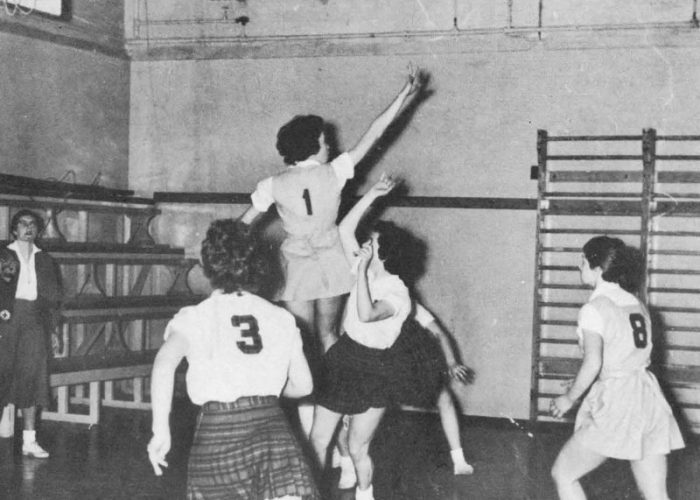 Ladies senior varsity basketball team in action.