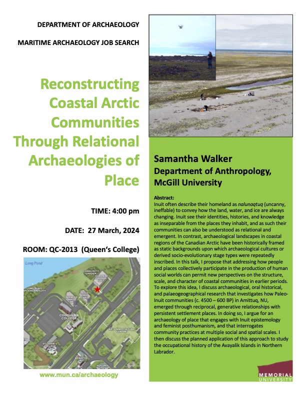 Poster for Samantha Walker's job talk on Wed., Mar. 27, 2024, starting at 4 pm in QC 2013.