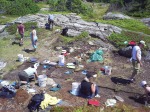 Researchers excavating at the Sailor South Dorset Paleoeskimo site in Savage, Newfoundland