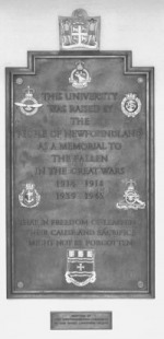 Memorial plaque hung in the lobby of the Arts and Administration Building in St. John's