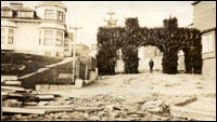 “Bungalow Hill - Home at Port Union” [Decorative arch on Bungalow Hill welcoming Govern