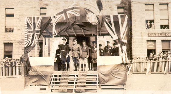 Sir Douglas Haig and others on a platform outside the Cable Office, St. John's