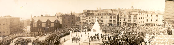 Panorama of War Memorial during the ceremony, looking towards Duckworth St., St. John's