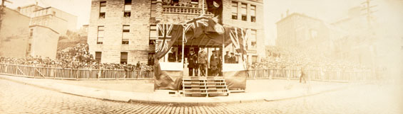 Panorama showing Sir Douglas Haig on a platform outside the Cable Office, St. John's