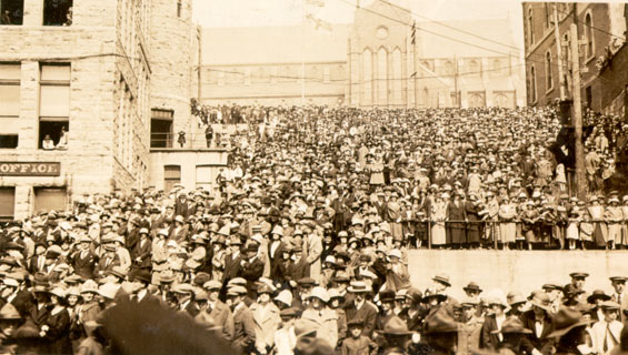 Crowd waiting for Sir Douglas Haig's arrival near the Cable Office, St. John's