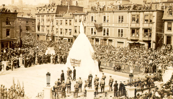 Ceremony at the War Memorial before the unveiling of the monument, St. John's