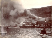 Job Brothers & Co. fire at south side premises, St. John's, taken from the harbour