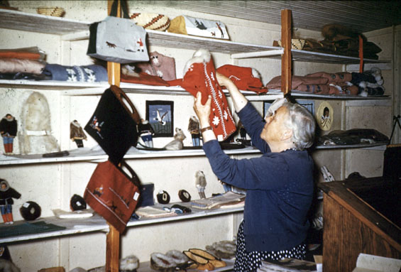 Mrs. Keddie at Industrial Handicrafts in Cartwright, Labrador