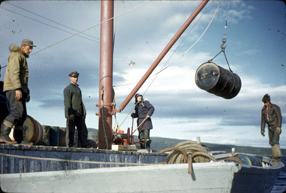 Men using the new winch at the International Grenfell Association in Cartwright, Labrador
