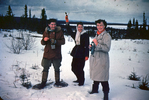 Jean Smith (left) snowshoeing in Labrador, with Patricia Dawson (right) and another woman,