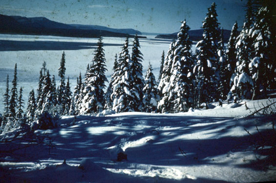 An area in Labrador called The Belt, looking north west at the Grand Rapids, during the winter