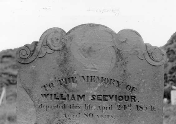 Headstone of William Seeviour at the cemetery in Exploits, Newfoundland