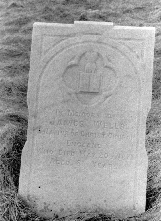 Headstone of James Wells at the cemetery in Exploits, Newfoundland