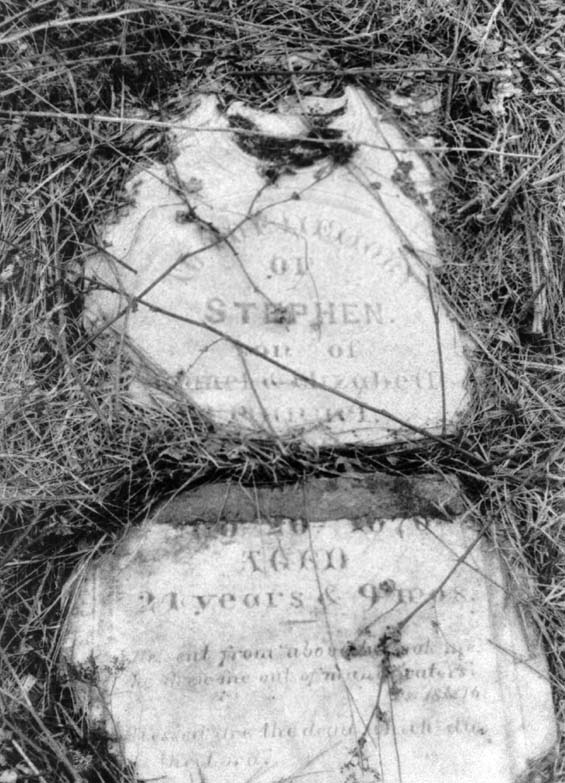Broken headstone of a man named Stephen at the cemetery in Exploits, Newfoundland