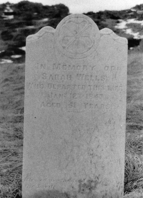 Headstone of Sarah Wells at the cemetery in Exploits, Newfoundland