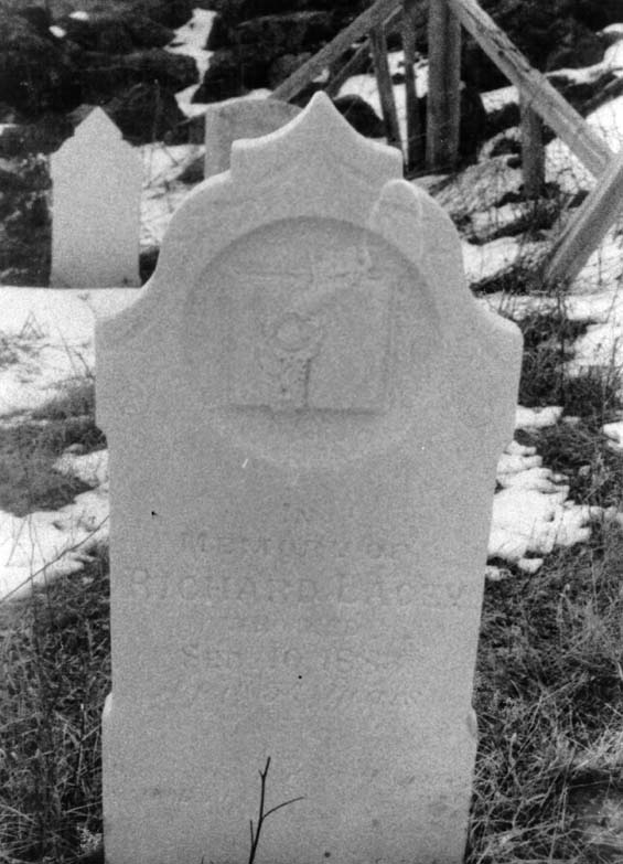 Headstone of Richard Lacey at the cemetery in Exploits, Newfoundland