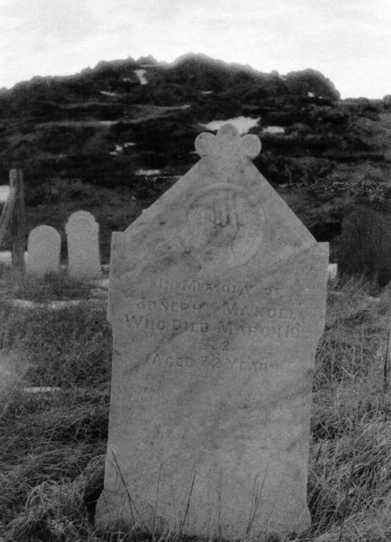 Headstone of Joseph Manuel at the cemetery in Exploits, Newfoundland
