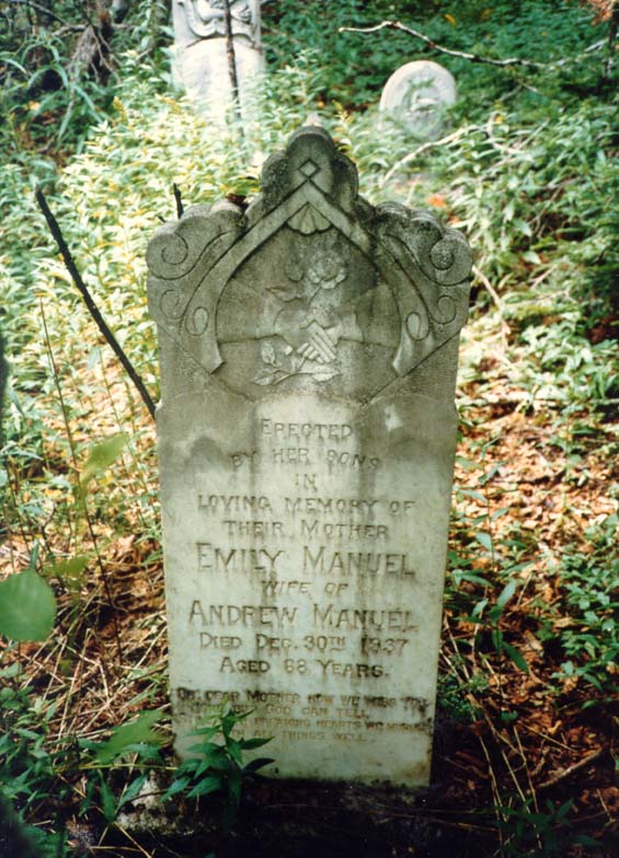 Headstone of Emily Manuel at the cemetery in Exploits