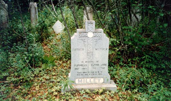 Headstone of Alphaeus and Clara Jane Milley at the cemetery in Exploits