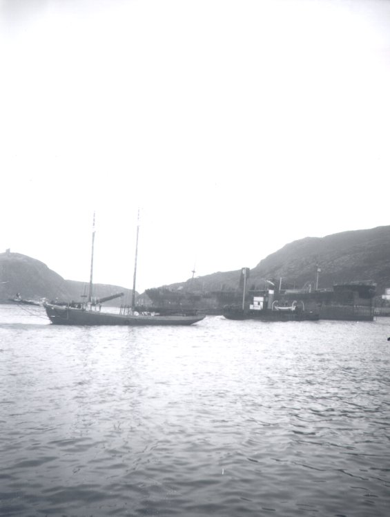 An unidentified sailing ship and steamer in St. John's Harbour, Newfoundland