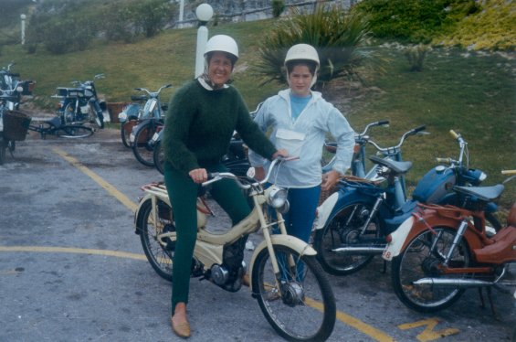 Harold L. Lake and his daughter on bikes during a vacation in St. George, Bermuda