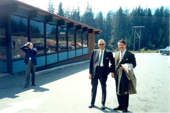 Harold L. Lake (right) with an unidentified man at a Fisheries related conference, Vancouver