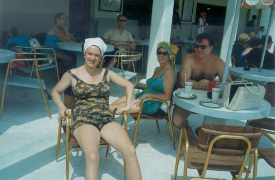Harold L. Lake's wife, Robin (centre), sitting with some friends in St. George, Bermuda, during a vacation