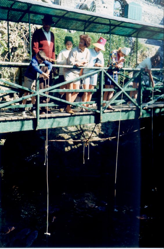 Harold L. Lake's wife, Robin (third from left), and her two daughters on a bridge in St. George, Bermuda
