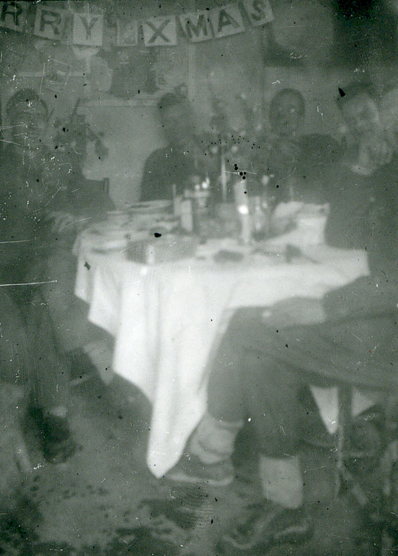 Members of the Royal Artillery during World War II, having a Christmas dinner
