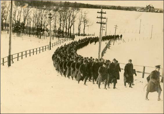 Royal Newfoundland Regiment volunteers marching through St. John's, Newfoundland