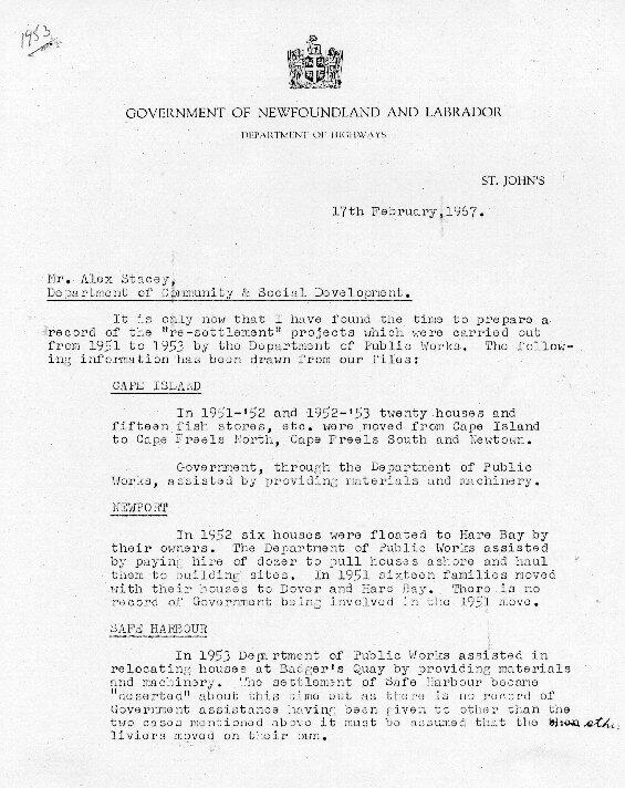 Cochrane Letter to Stacey, 1967  Page 1