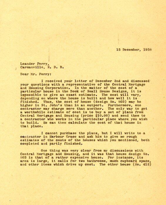 Robert Wells Response to Leander Perry Letter, 1958 Page 1