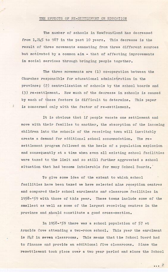 The Effects of Resettlement on Education, 1969 Page 1