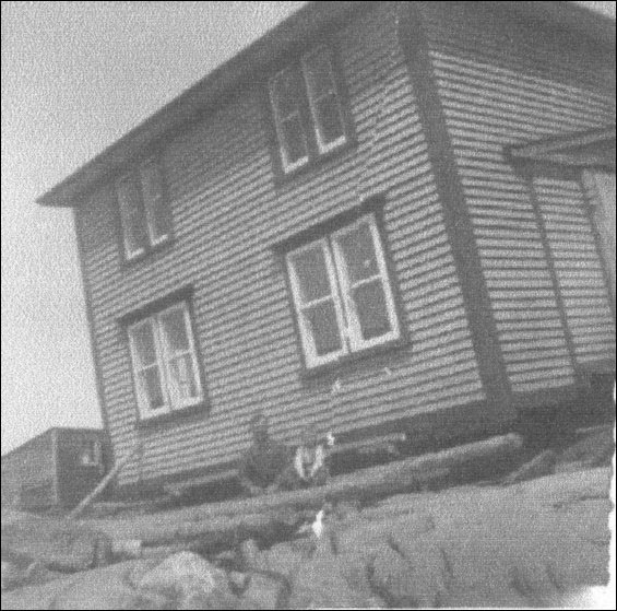 George and Jane Pickett house being towed from Fair Island to Centreville, Bonavista Bay