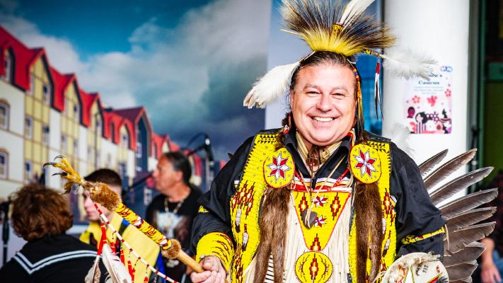 Mi’kmaw musician and dancer Paul Pike at the 2023 Grenfell Campus All-Nations Powwow