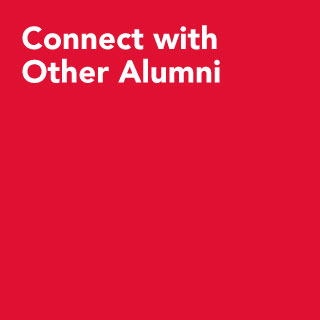 Red background with connect with other alumni text