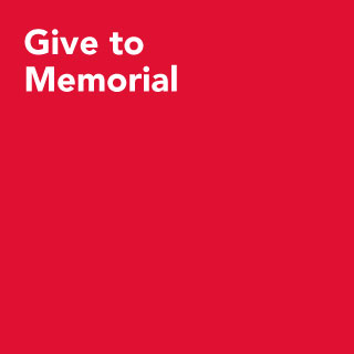 red background with give to memorial text