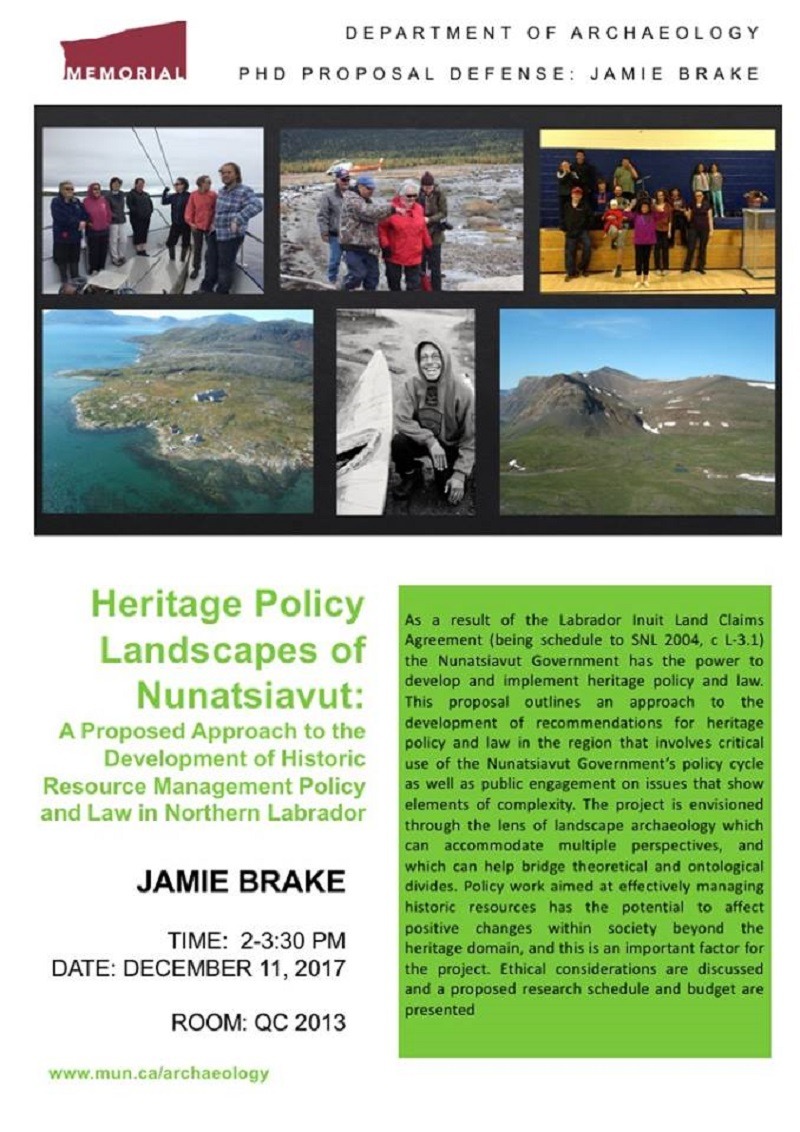 Poster for Jamie Brake's PhD proposal defence 2017