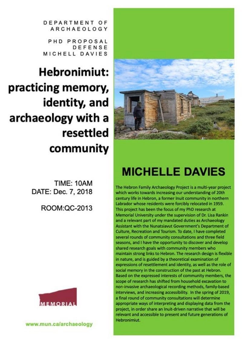 Poster for Michelle Davies' PhD proposal defence 2018