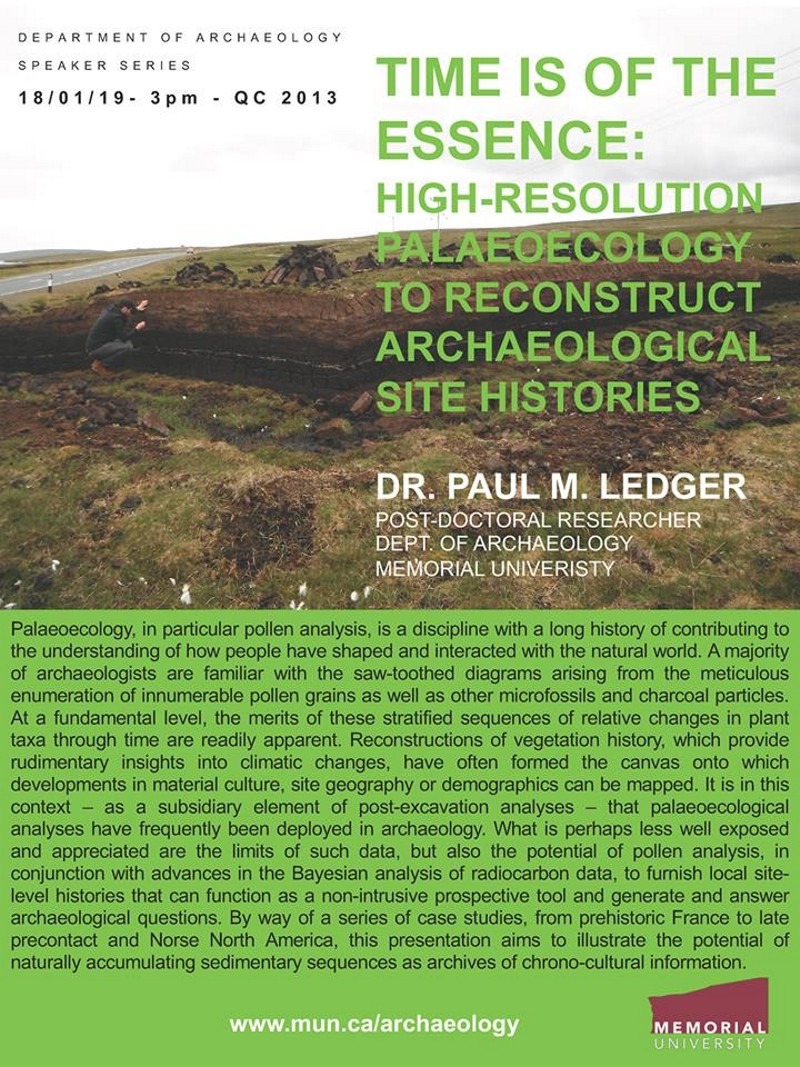 Poster for Dr. Paul Ledger's guest lecture January 18, 2019