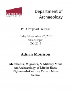 Poster for Adrian Morrison's PhD proposal defence 2015