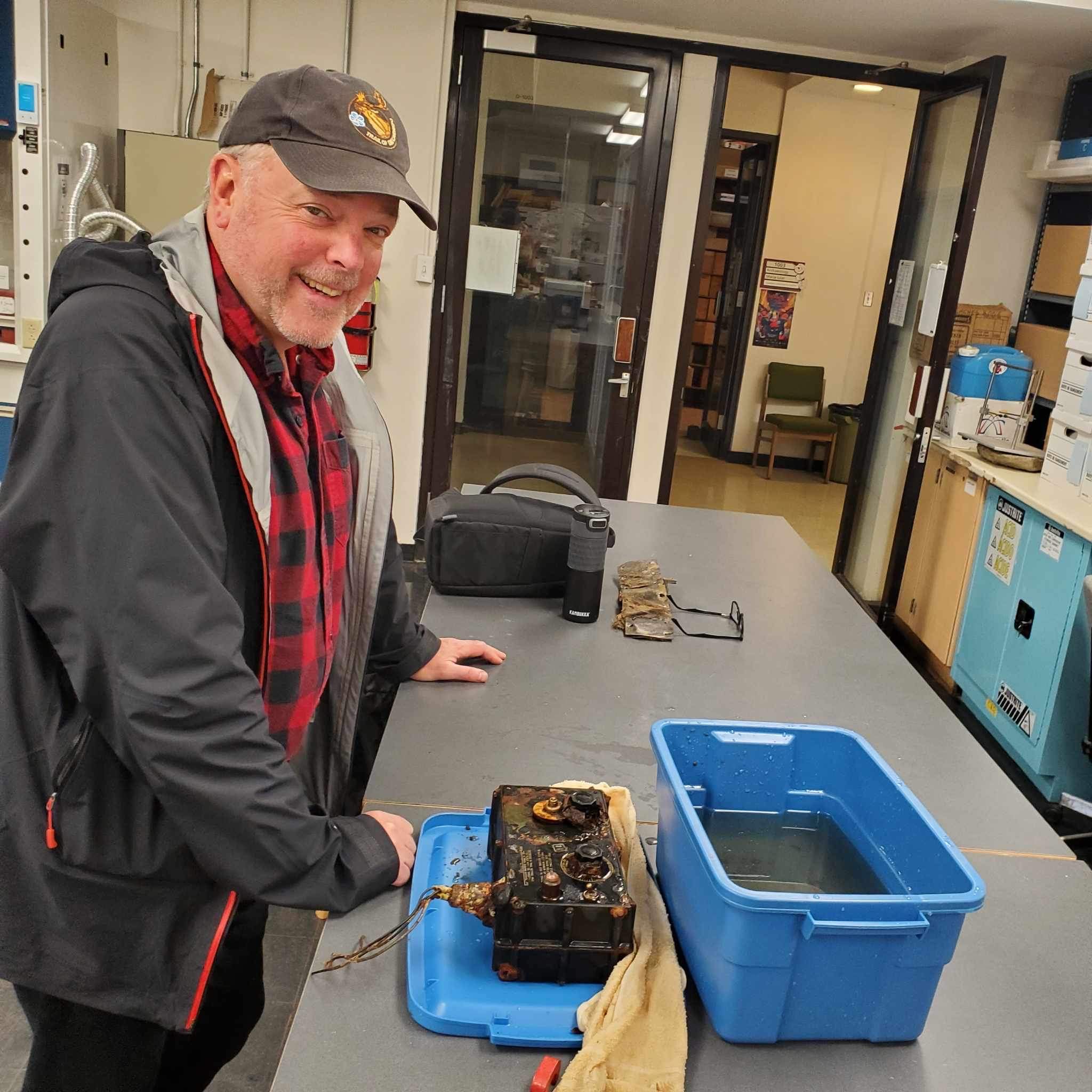 Neil Burgees with the Control Box in Donna's Lab
