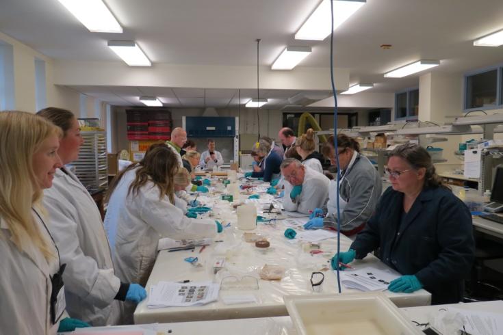 Workshop participants around laboratory bench