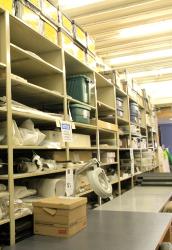 Storage shelves holding artifacts