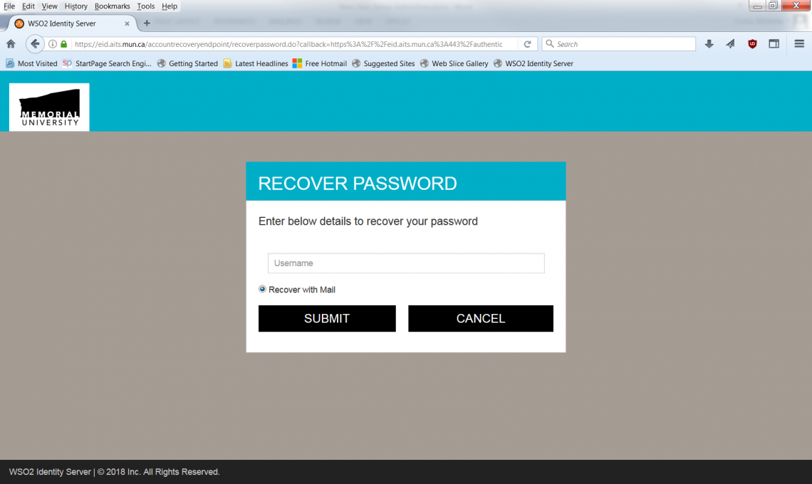 Recover Password Screen