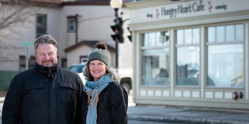 From left, Dr. Cooper and Kim Todd in front of Hungry Heart Cafe, a social enterprise in St. John�s.  Photo: Rich Blenkinsopp