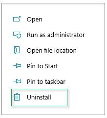 Screenshot of windows uninstall