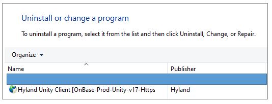 Onbase 17 link to uninstall