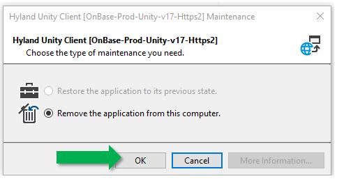 Screenshot of program uninstall button